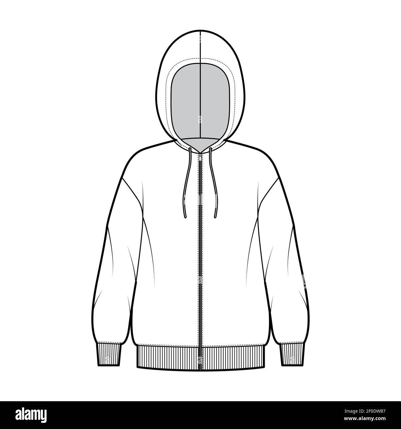 Hoodie With chest stripe Technical fashion flat sketch Vector