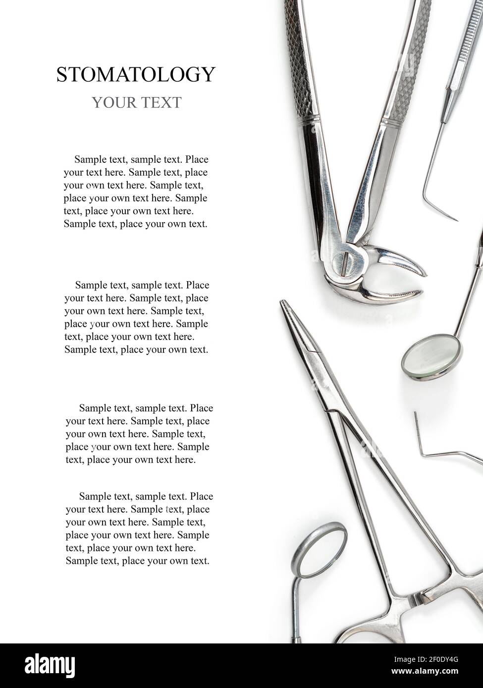 Dentist equipment two dental mirrors, explorer, kornzange, forceps