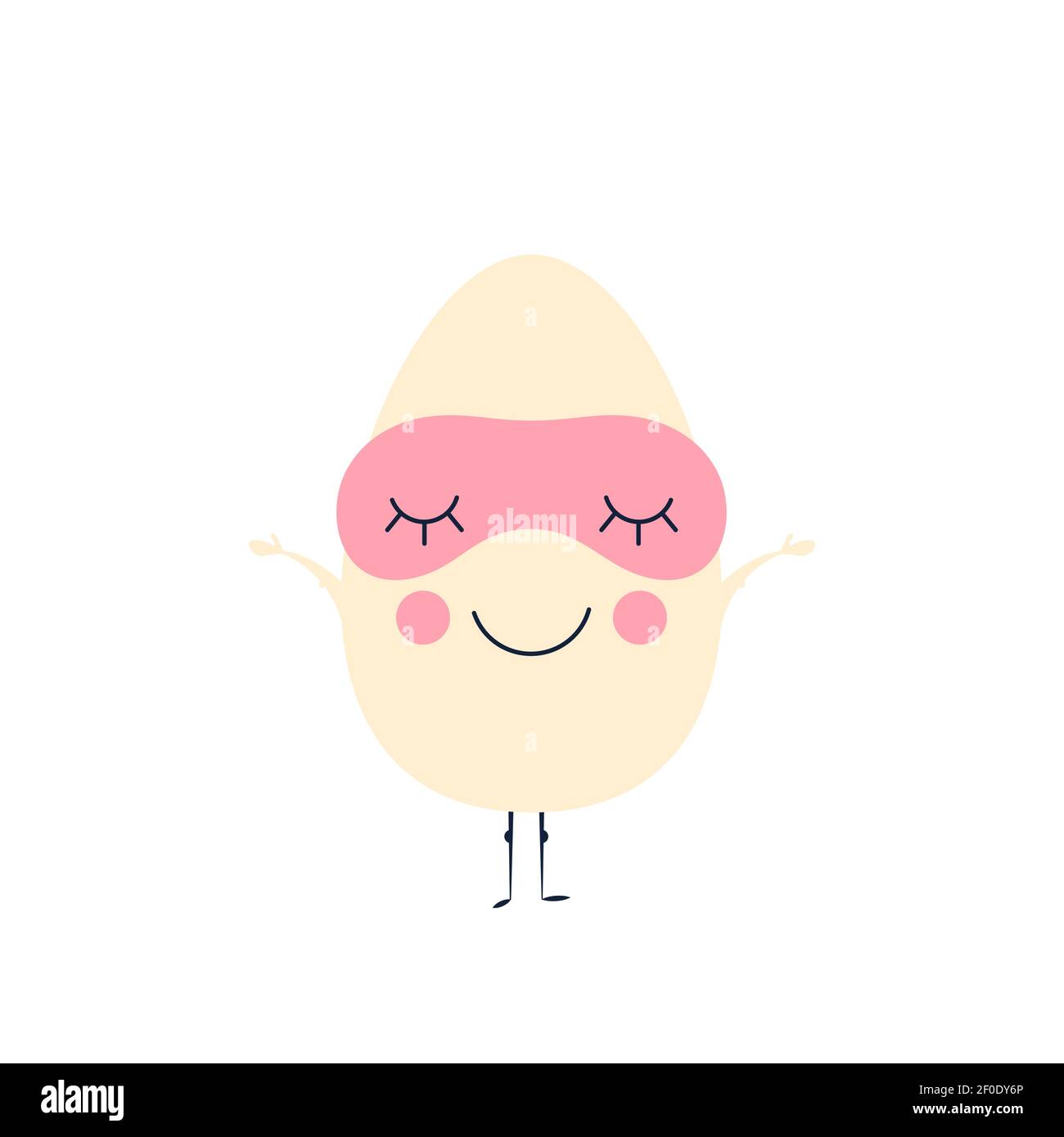 Cute happy chicken egg with sleep mask. Eggs for breakfast. Vector flat ...