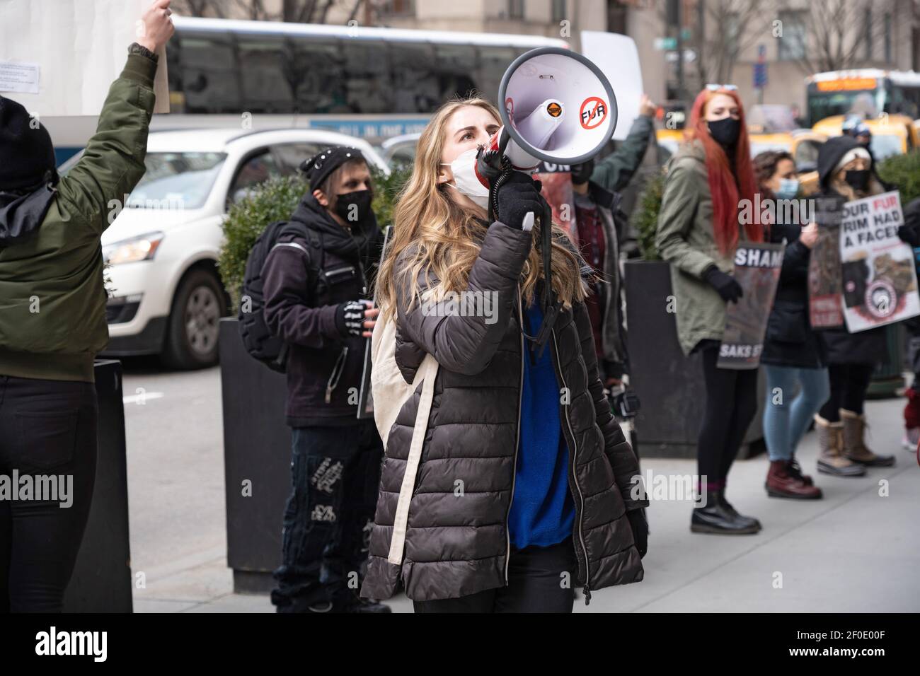 NEW YORK NY MARCH 6 Animal rights activist chant during a