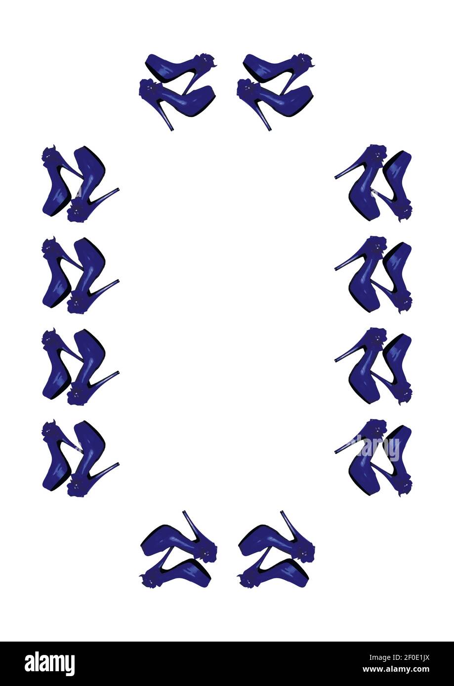 Frames on a white background A4, vertical - Dressed blue shoes on the platform with a bow on a high thin heel. Shoes. Fashion Stock Vector