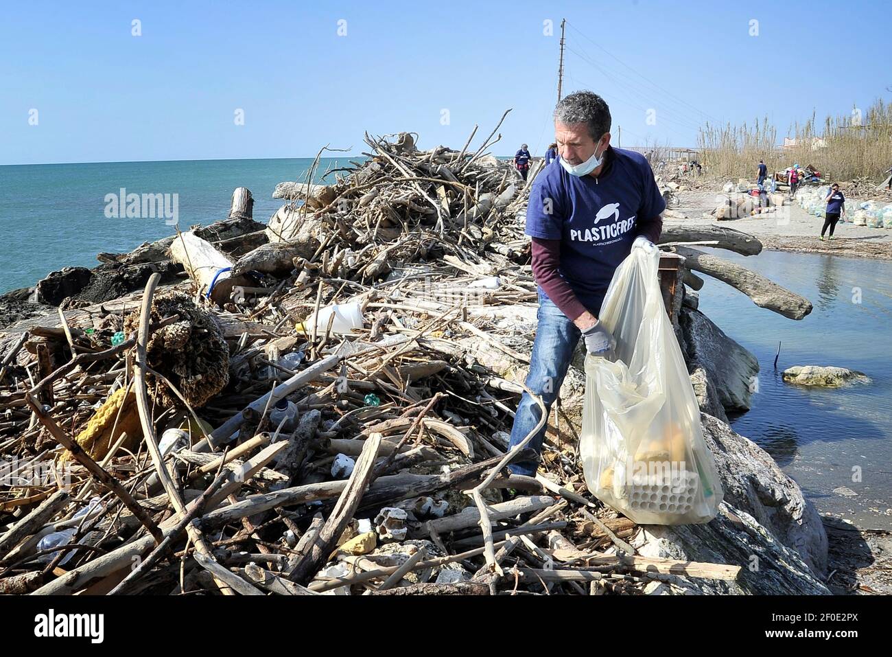 Volunteers of the Plastic Free association, clean up the "Plastic Beach