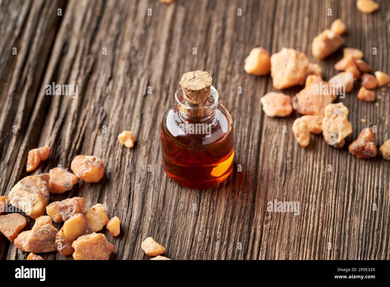 Styrax benzoin essential oil in a bottle Stock Photo