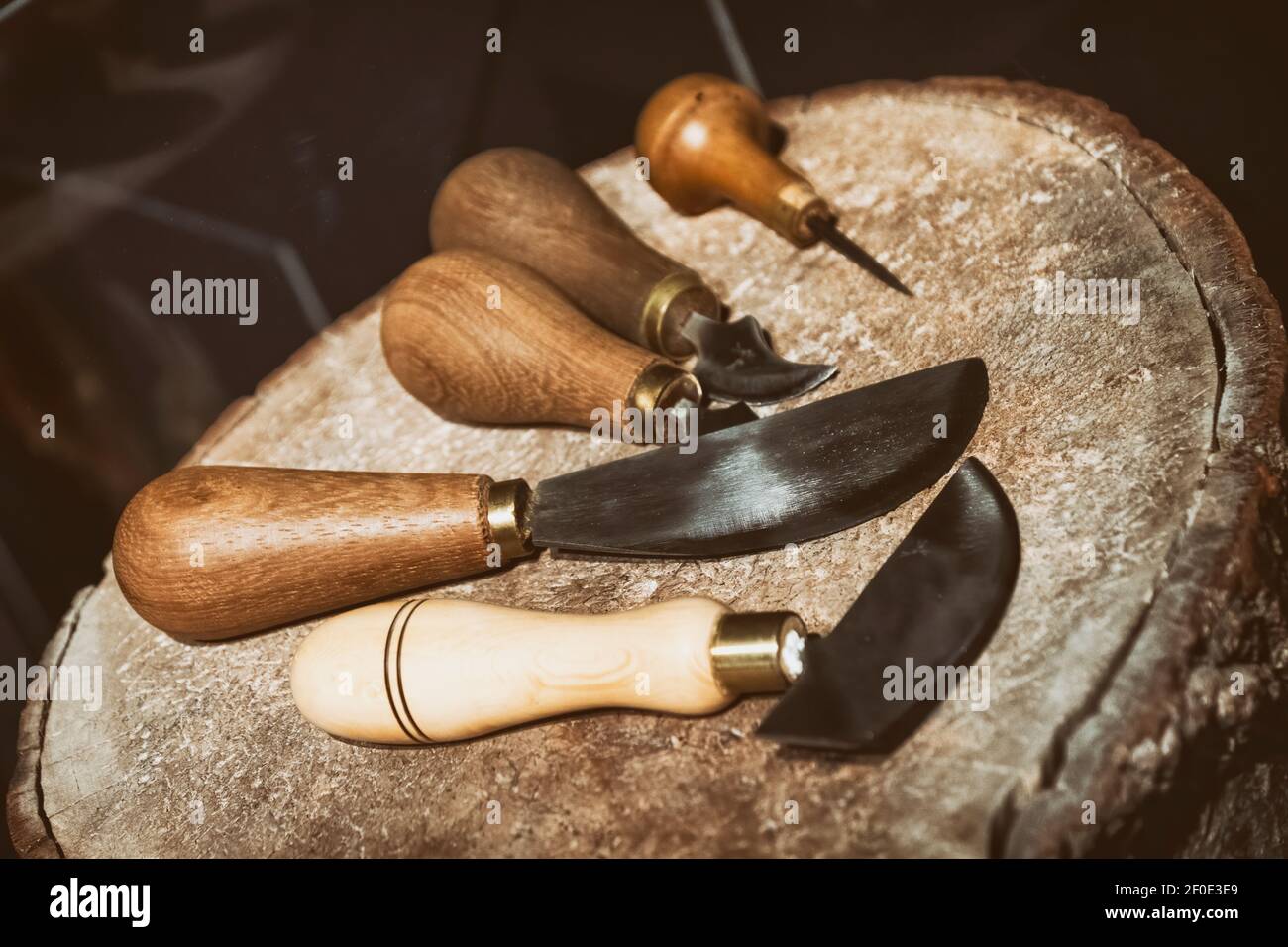 Set Of Leather Cutting Tool, Knife And Scissors For Leather Work. Stock  Photo, Picture and Royalty Free Image. Image 102138841.