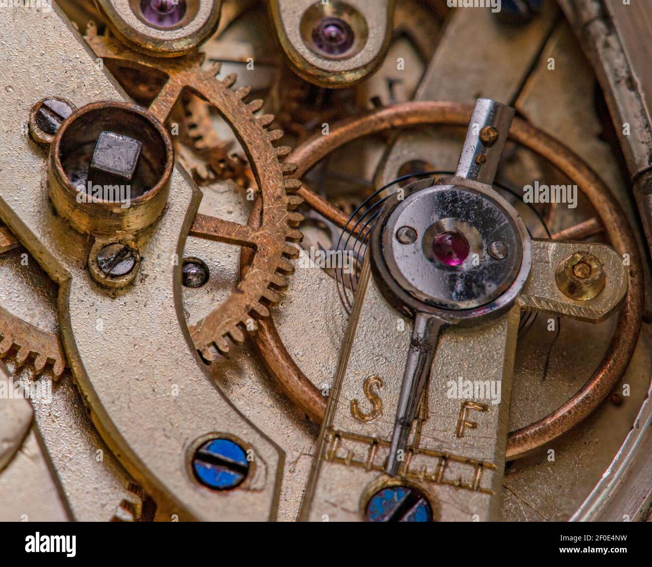 The internal workings of a pocket watch Stock Photo