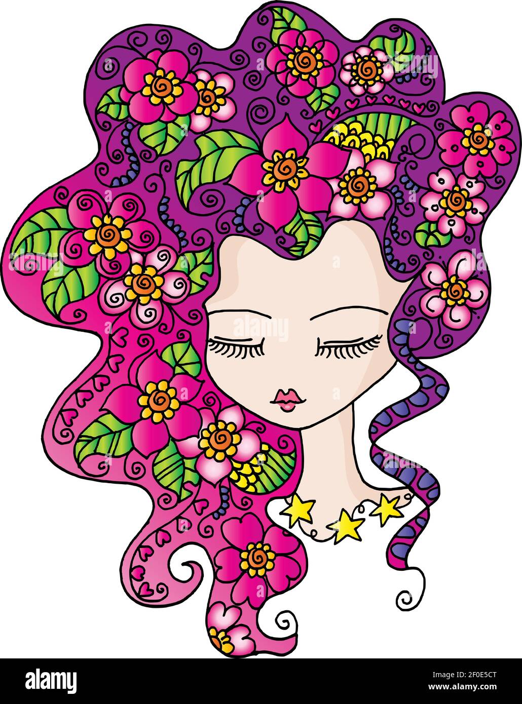 vector beauty girl with flowers hair design Stock Vector Image & Art Alamy