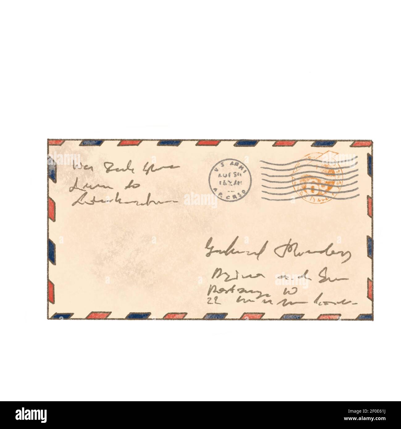 Illustration of funky retro airmail envelope with stamp isolated on ...