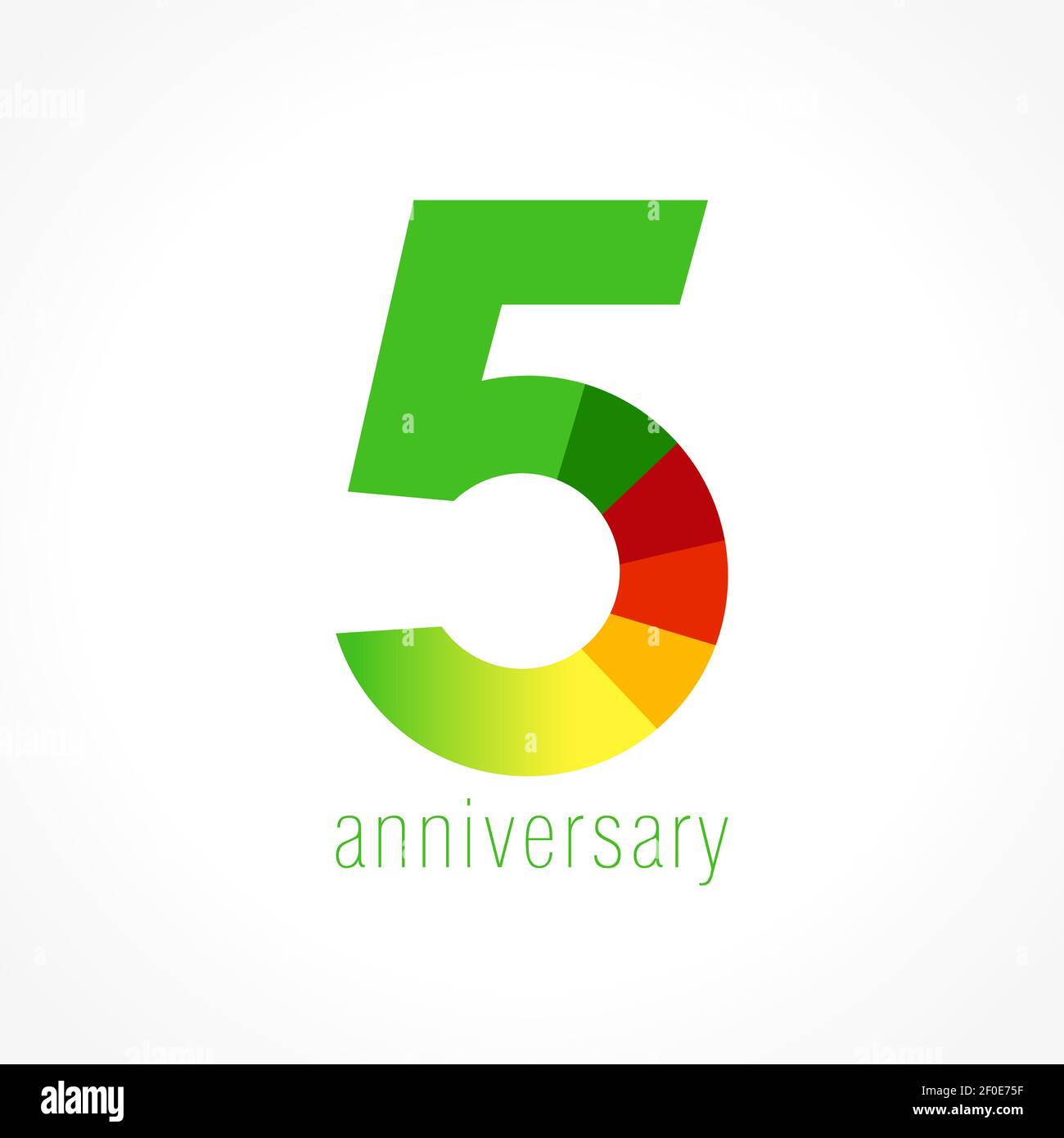 5 years old logo with pie chart. Anniversary year of 5 th vector round banner numbers. Birthday greetings circle celebrates. Celebrating digits. Color Stock Vector