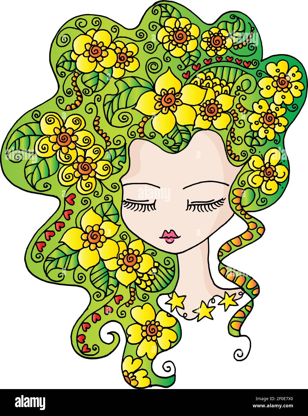 vector beauty girl with flowers hair design Stock Vector Image & Art Alamy