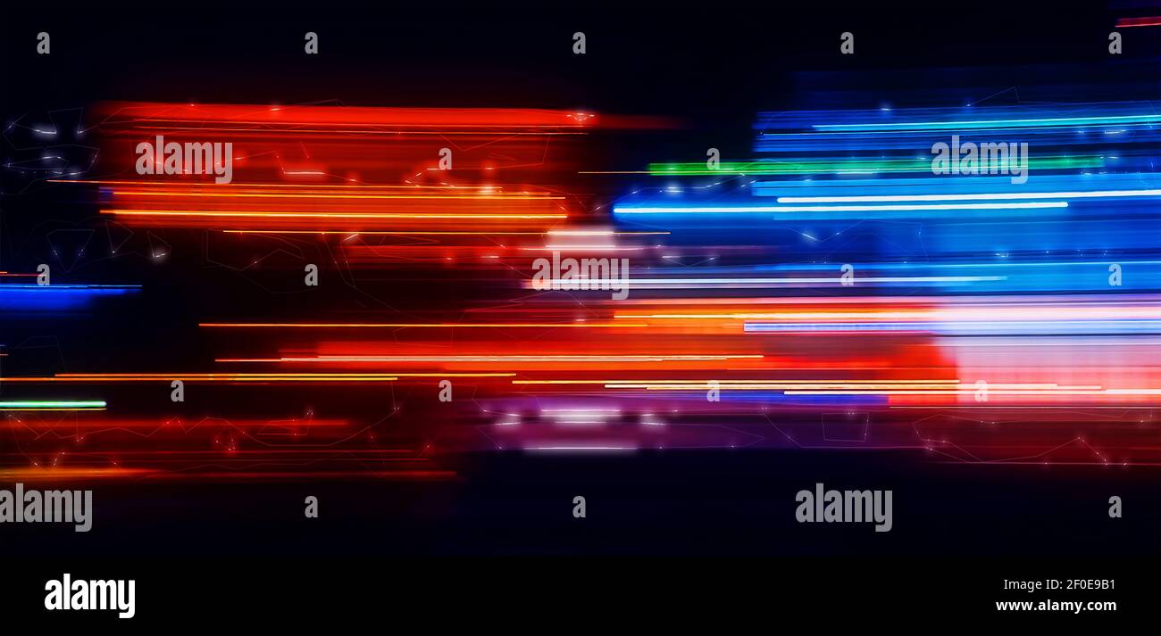 Abstract Rainbow light trails on the dark background Stock Photo - Alamy