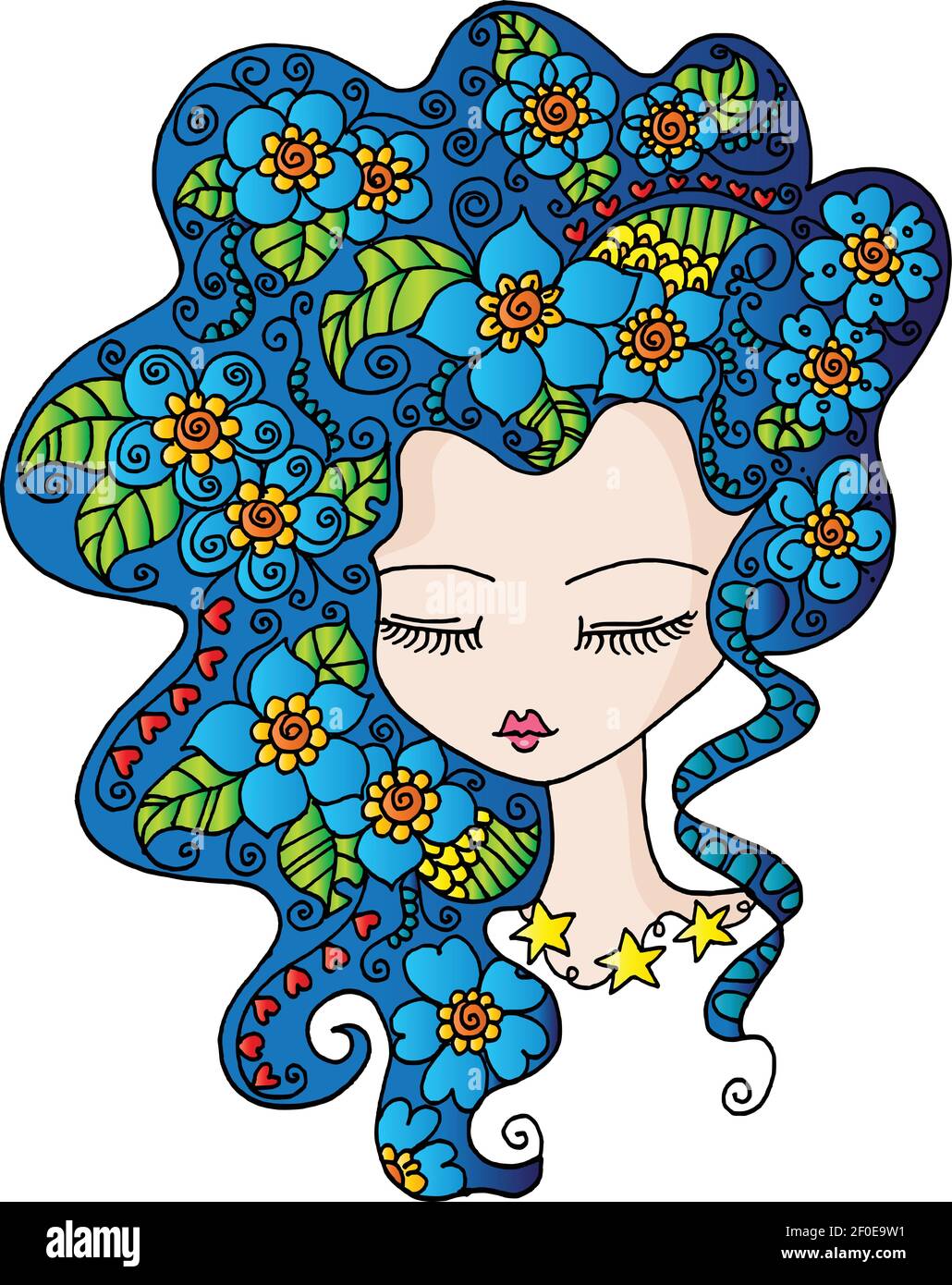 vector beauty girl with flowers hair design Stock Vector Image & Art