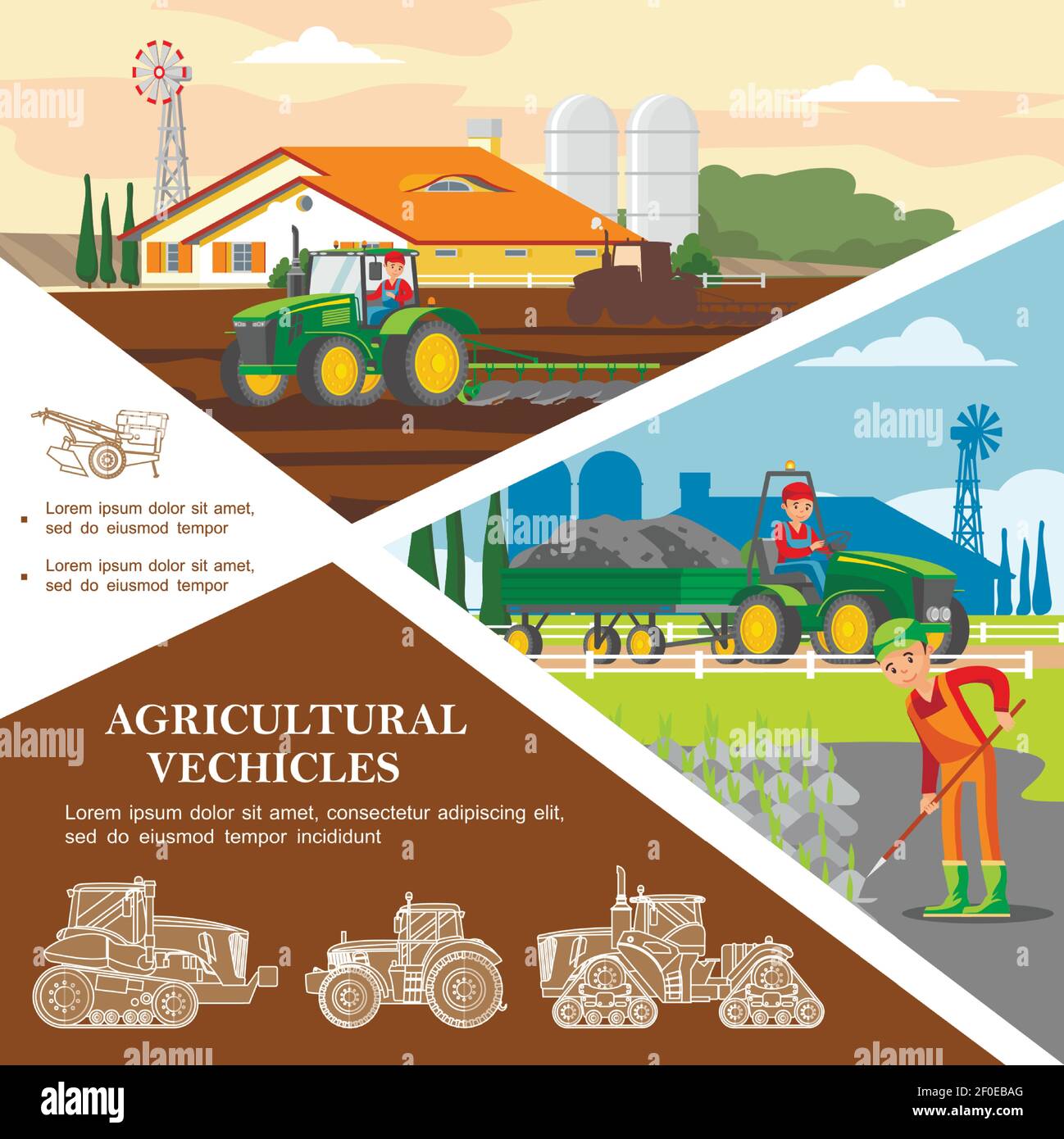 Flat farming colorful template with farmers harvesting crop and ...