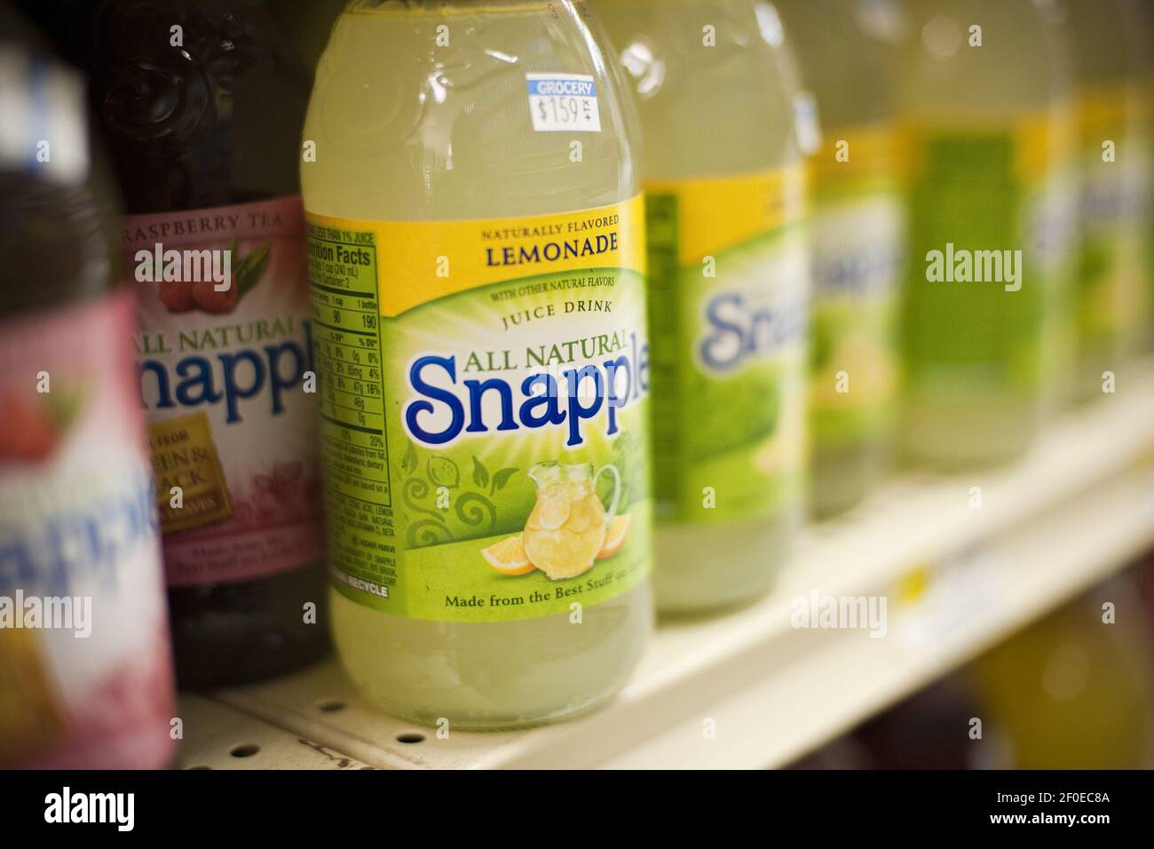 Bottles of Snapple juice drinks by the 
