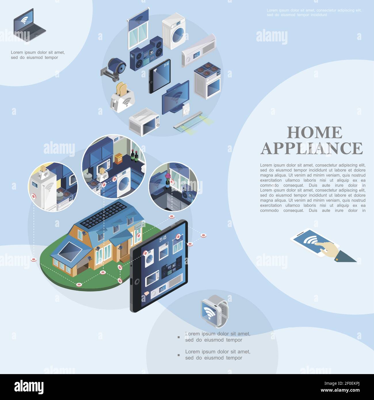 Isometric smart home template with modern household appliances and ...
