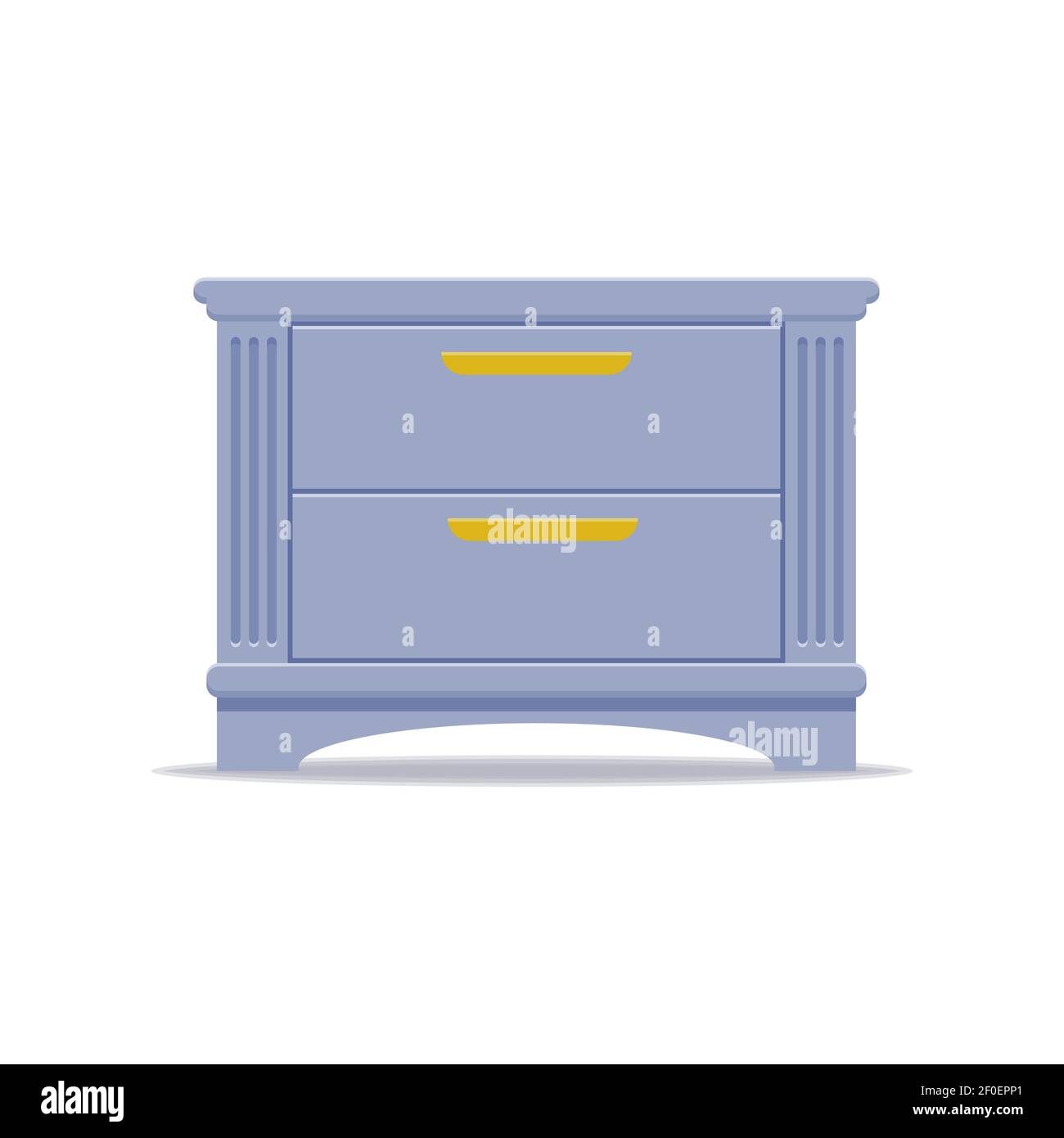 Bedroom nightstand with drawer and decor. Vector isolated on white