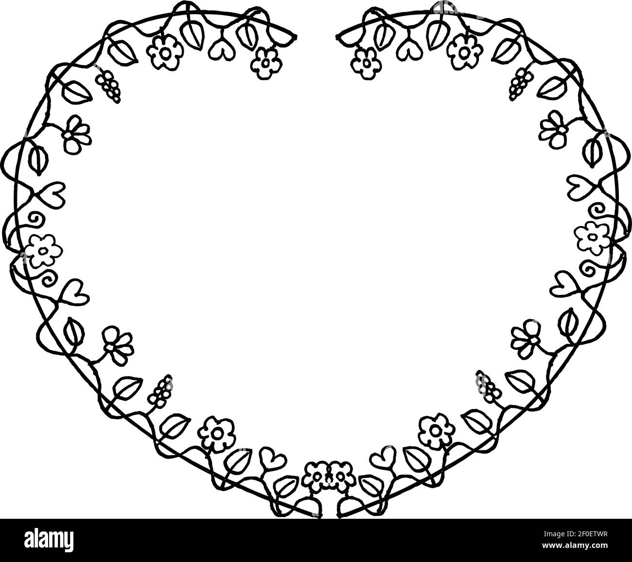 vector drawing flowers heart shape border frame background Stock Vector ...