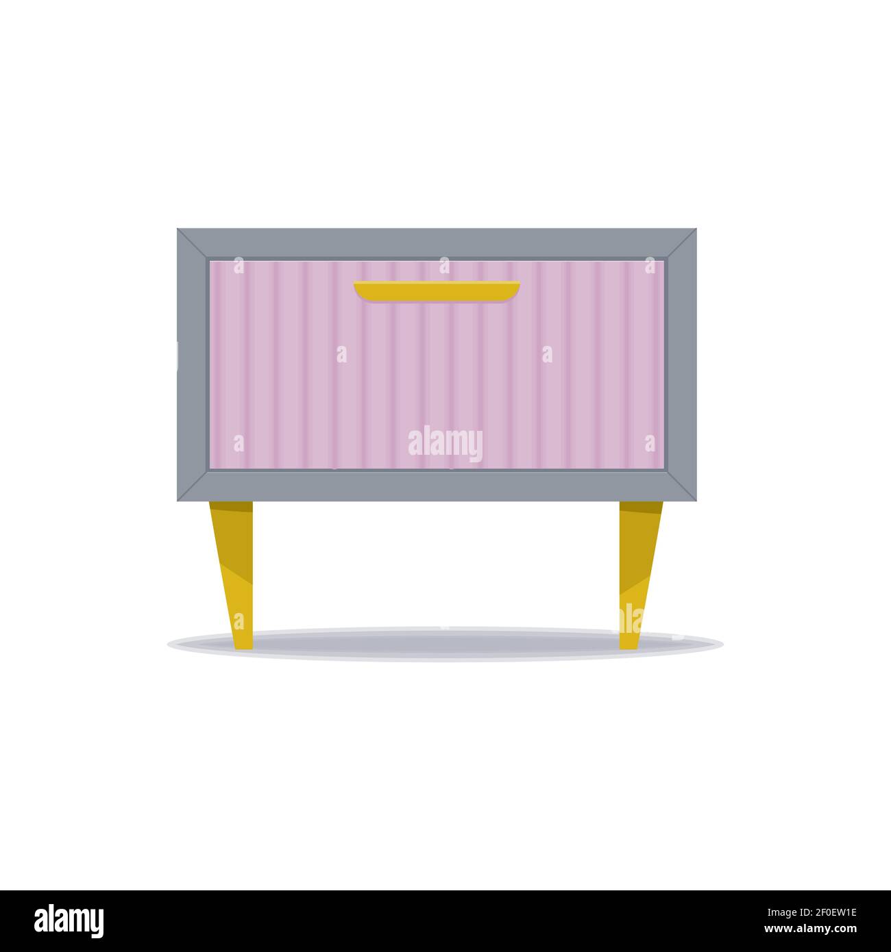 Bedroom nightstand with drawer and decor. Vector isolated on white