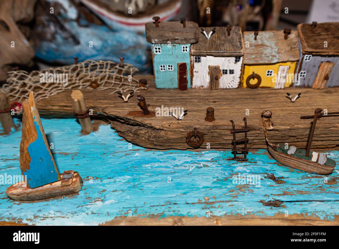 model, ship, ornament, wood, handicraft, souvenir, small, toy, detailed,  miniature, water, ocean, fishing, net, boat, collector Stock Photo - Alamy