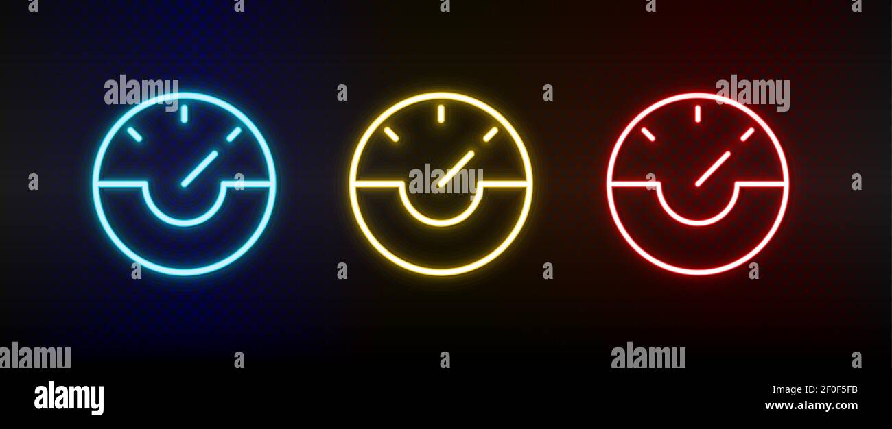 dash, gauge, speed neon icon set. Set of red, blue, yellow neon vector