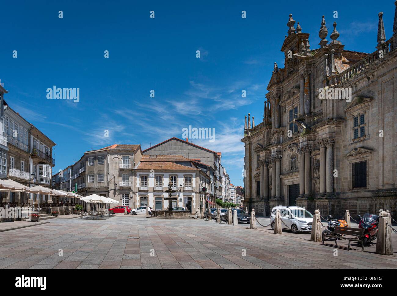 Celanova, Spain, July 2020 - View of the town square in Celanova, Ourense, Spain Stock Photo