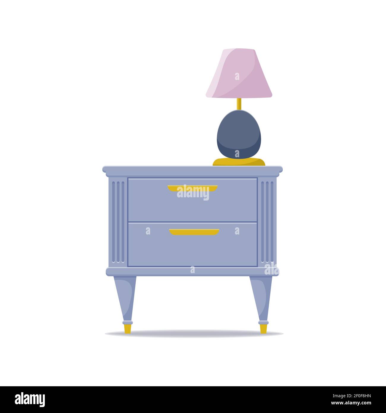 Bedroom nightstand with drawer and decor. Vector isolated on white