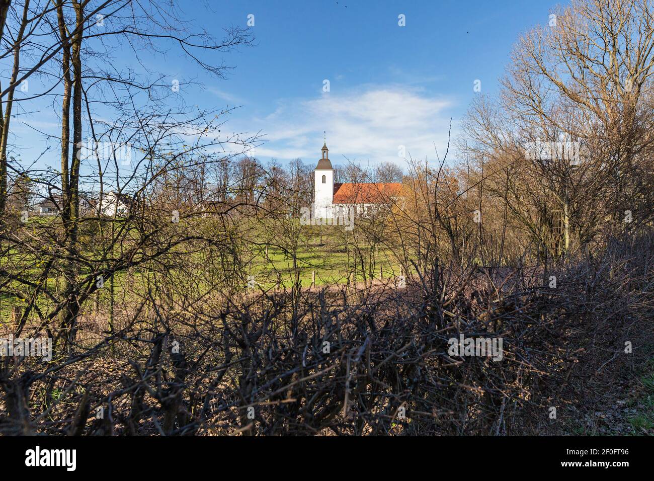 Duisburg - View to the village church which is the oldest church in Friemersheim and evangelical since 1560, North Rhine Westphalia, 05.03.2021 Stock Photo