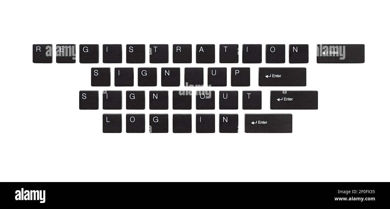 Text 'Registration', 'Sing up', 'Sign out', 'Log in' from keyboard keys ...