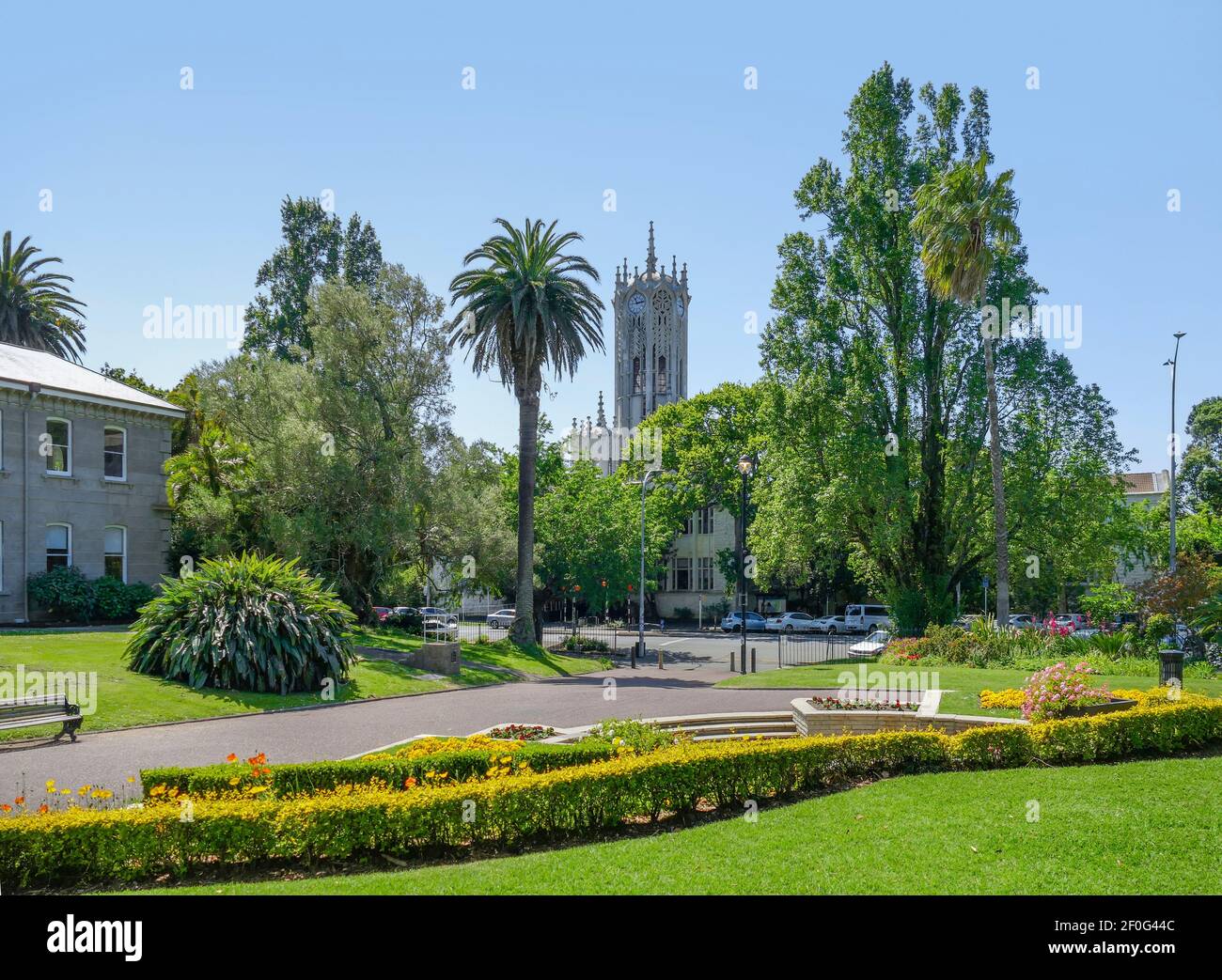 Sunny scenery at the Albert Park in Auckland, a large city in the North Island of New Zealand Stock Photo