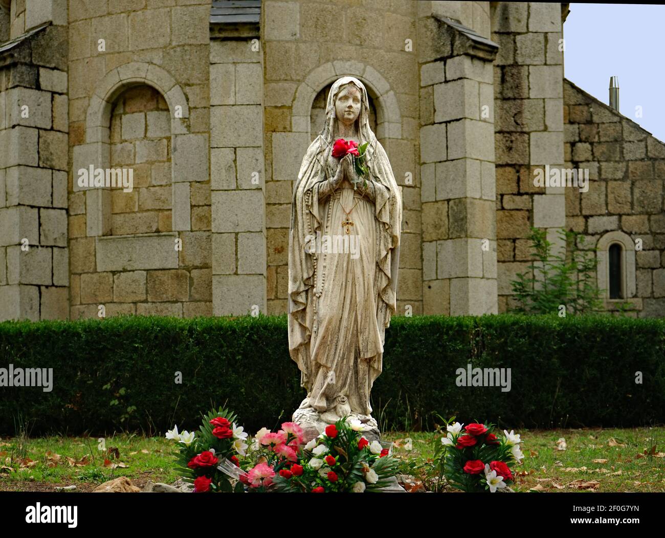 Statue of Our Lady, Ponferrada, Sholy pain in front of a church, local Saint. Stock Photo