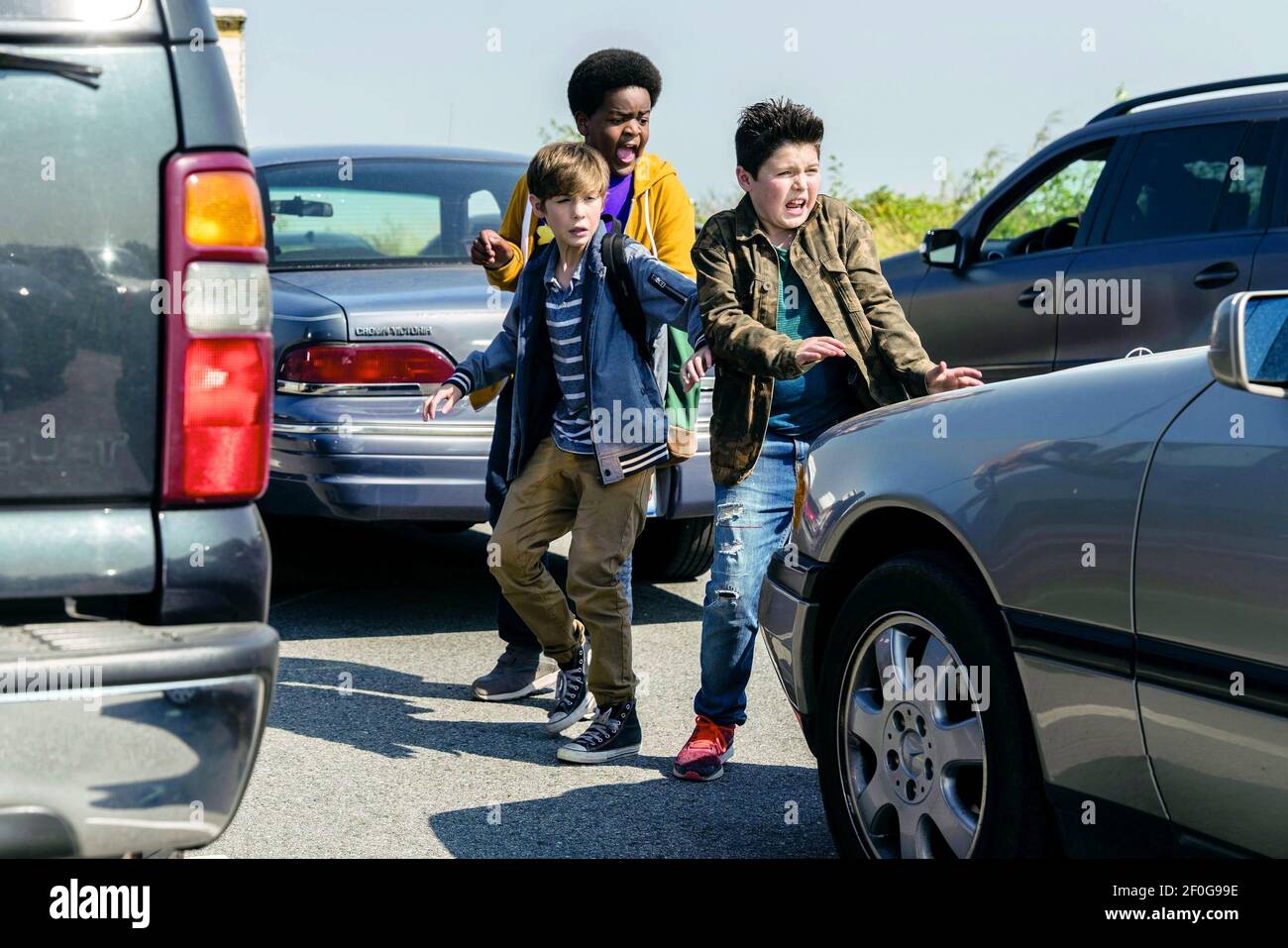 JACOB TREMBLAY, KEITH L. WILLIAMS, BRADY NOON, GOOD BOYS, 2019 Stock Photo