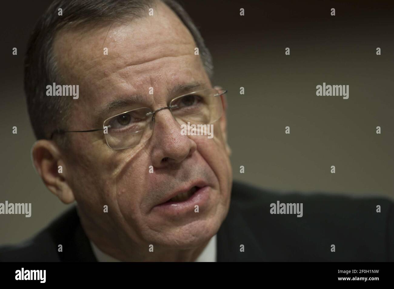 2 December 2010 - Washington, D.C. - Chairman of the Joint Chiefs of Staff Adm. Mike Mullen testifies before the Senate Armed Services Committee on Dec. 2, 2010. Mullen was joined by Secretary of Defense Robert M. Gates, Department of Defense General Counsel Jeh C. Johnson and Commander, U.S. Army Europe Gen. Carter Ham regarding the findings of the 'Don't Ask, Don't Tell' Comprehensive Working Group report. Photo Credit: Chad J. McNeeley/DOD/Sipa Press (Released)/dontasksipa.001/Please credit as Department of Defense photo by Mass Communication Specialist 1st Class Chad J. McNeeley/1012030129 Stock Photo