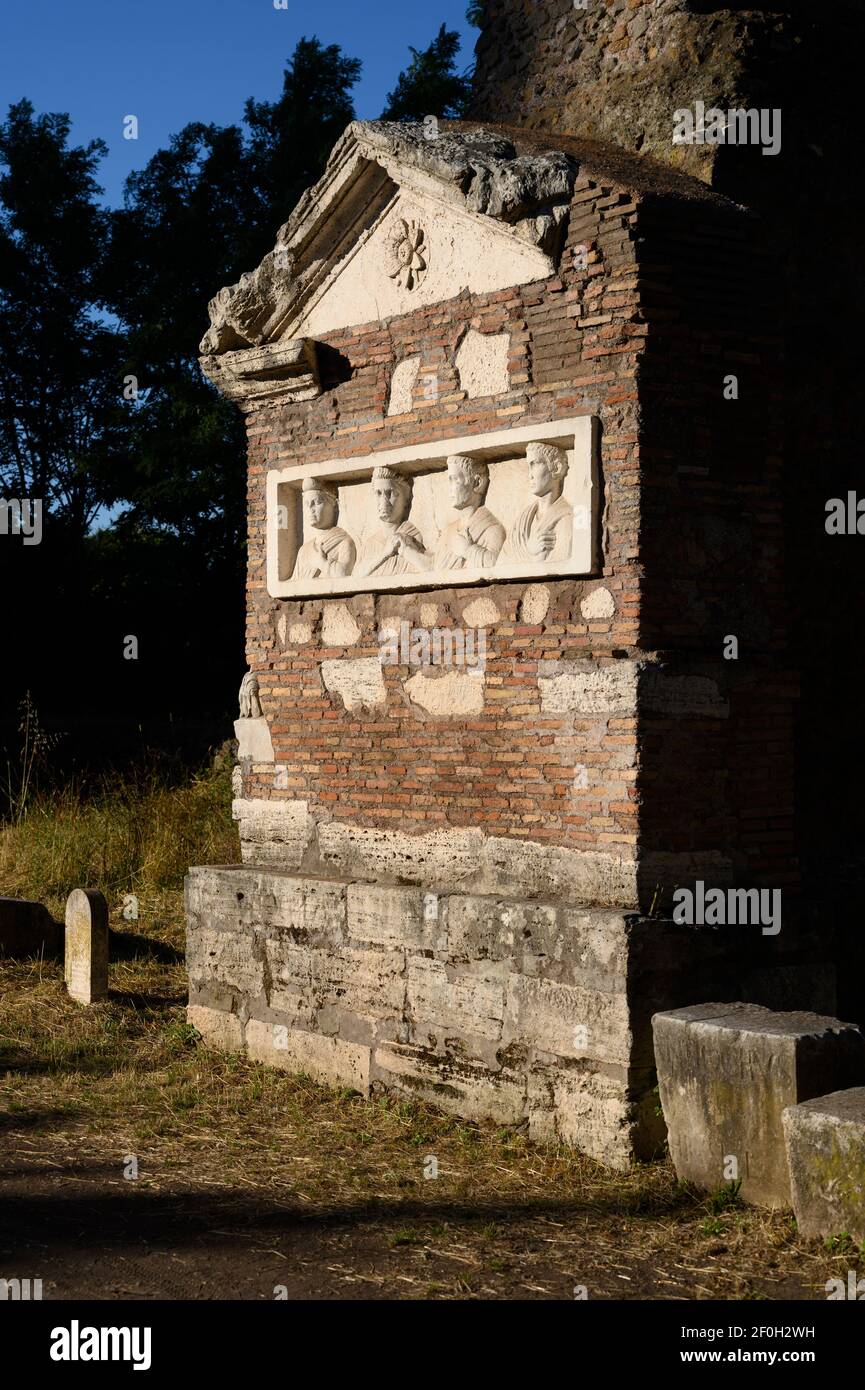 Rome. Italy. Via Appia Antica (Appian Way), ancient Roman Tomb of the Frontespizio (Tomba del Frontespizio). Stock Photo