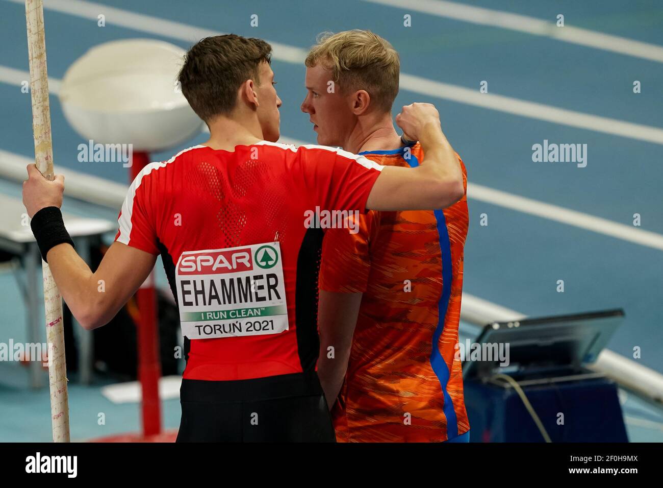 TORUN, POLAND - MARCH 7: Simon Ehammer of Switzerland and Rik Taam of The  Netherlands competing in the Mens Heptathlon Pole Vault during the European  Stock Photo - Alamy