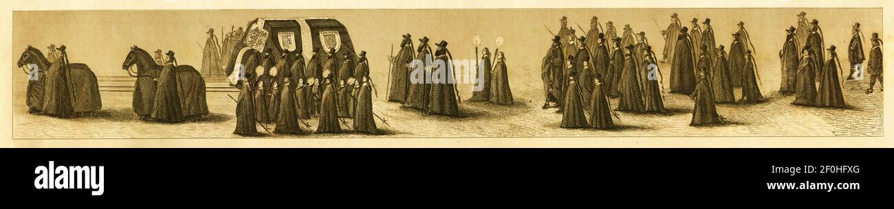 Antique engraving of funeral procession of Countess Palatine Hedwig. Published in Systematischer Bilder-Atlas zum Conversations-Lexikon, Ikonographisc Stock Photo