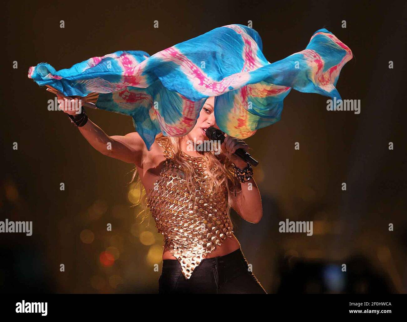 Colombian singer Shakira performs during a concert at the American