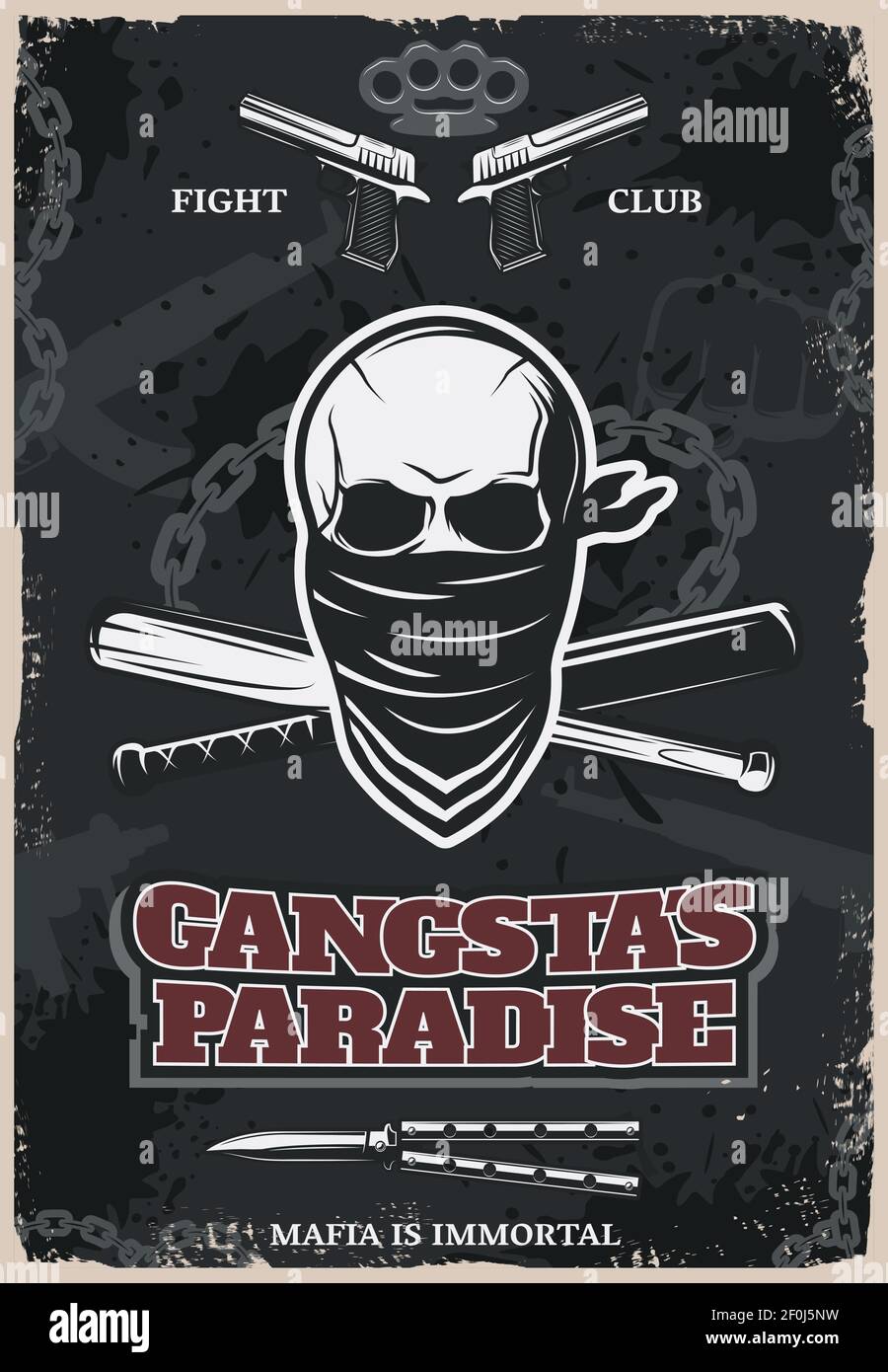 Mafia and gangster fight club poster with drawn skull in bandana and  weapons on dark background vector illustration Stock Vector Image & Art -  Alamy
