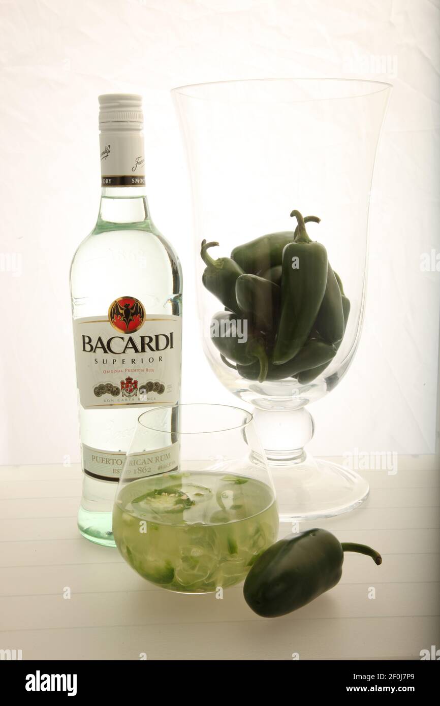 A Bacardi Heat Wave combines rum, lime juice, simple syrup and jalapenos for a spicy cocktail. (Photo by MCT Stock Photo - Alamy A Bacardi Heat Wave combines rum, lime juice, simple syrup and jalapenos for a spicy cocktail. (Photo by MCT Stock Photo - Alamy