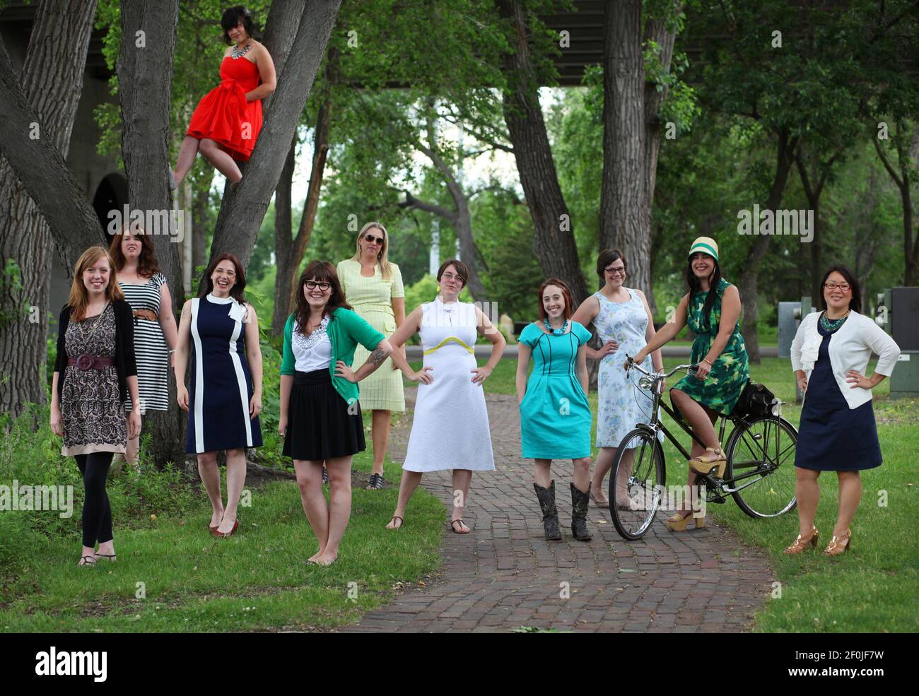 A group of six or so local Minneapolis women started a trend 'summer  of dresses' to encourage women to wear dresses. In this photo from the  left, Keeley Dunn (patterned dress and