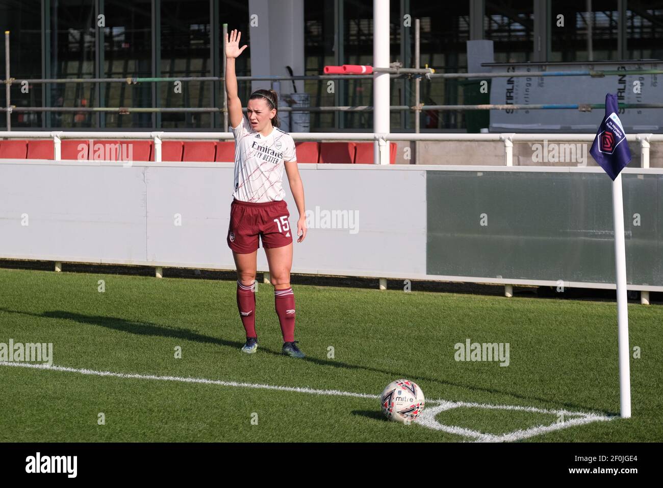 Burton Upon Trent Uk 07th Mar 21 Katie Mccabe 15 Arsenal For A Corner Kick During The Barclay Fa Womens Super League Game Between Birmingham City And Arsenal At St George S Park