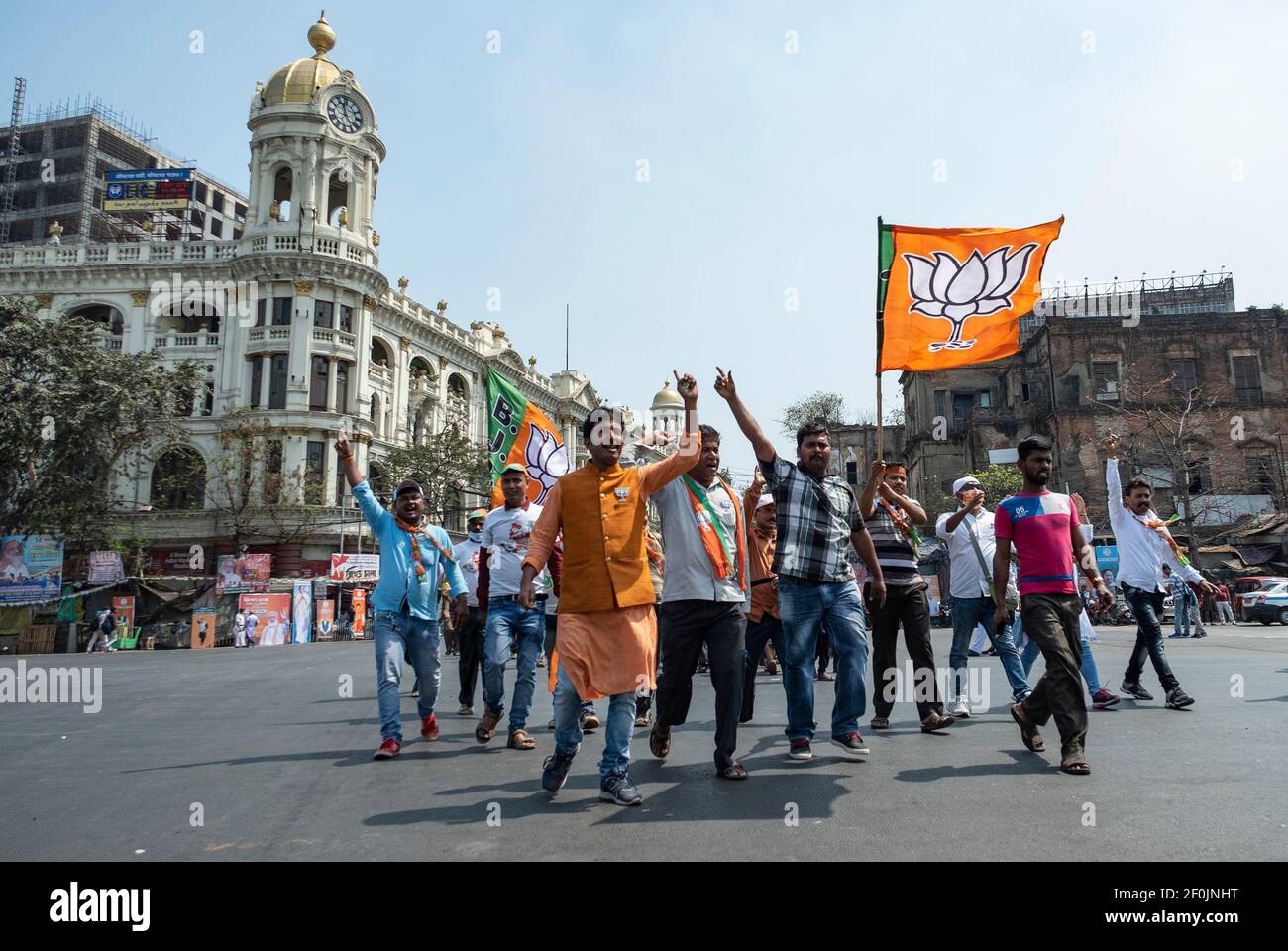 Bharatiya Janata Party (BJP) supporters chant slogans during a mass ...
