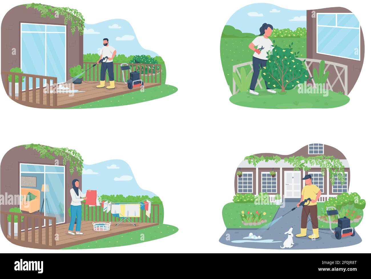 Seasonal outdoor cleaning work 2D vector web banner, poster Stock