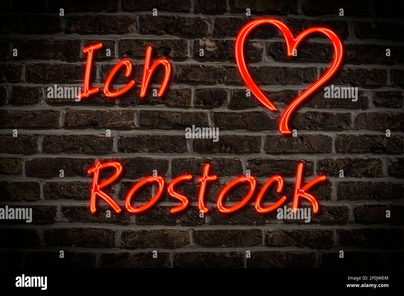 Leuchtreklame, Ich liebe Rostock, MecklenburgVorpommern, Deutschland