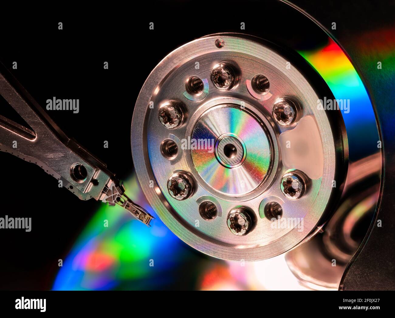 Macro of an open computer hard drive with the read/write head Stock ...