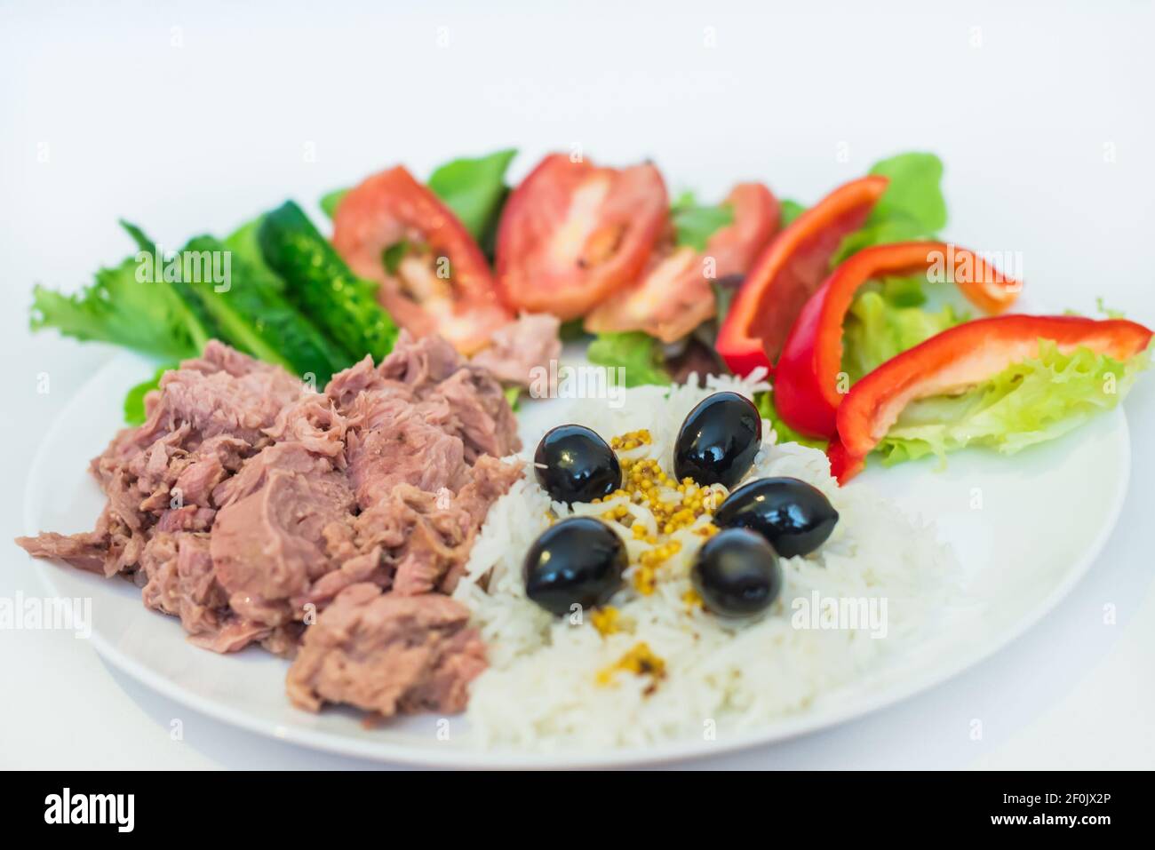 Rice, tuna chopped vegetables, olives Stock Photo Alamy