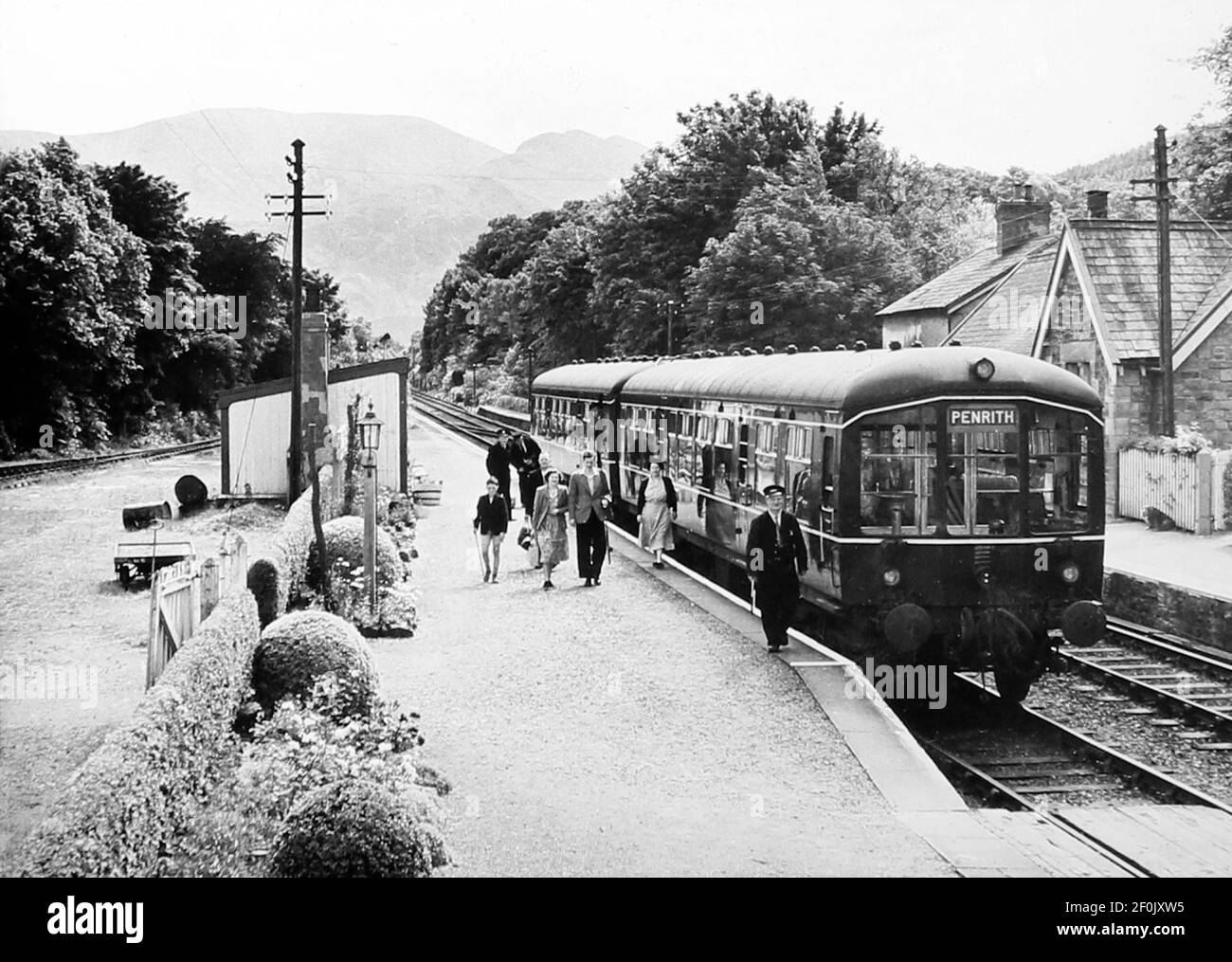 A DMU on the Cockermouth, Keswick and Penrith Railway in the 1950s Stock Photo