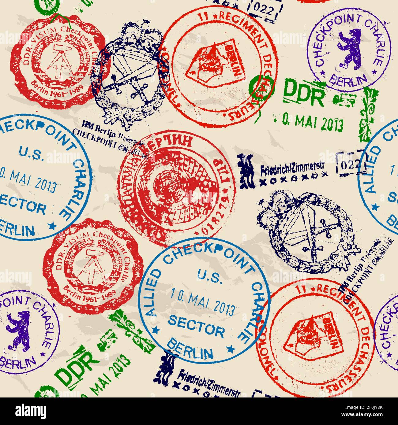 Seamless texture with real stamps. Stock Photo