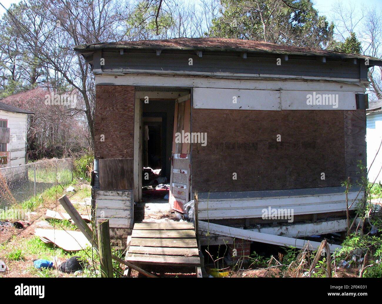 An abandoned "shotgun house" in the Baptist Town section of Greenwood