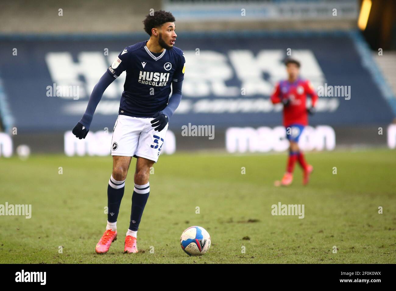 LONDON, ENGLAND. MARCH 6TH Tyler Burey of Millwall controls the ball during  the Sky Bet Championship match between Millwall and Blackburn Rovers at The  Den, London on Saturday 6th March 2021. (Credit
