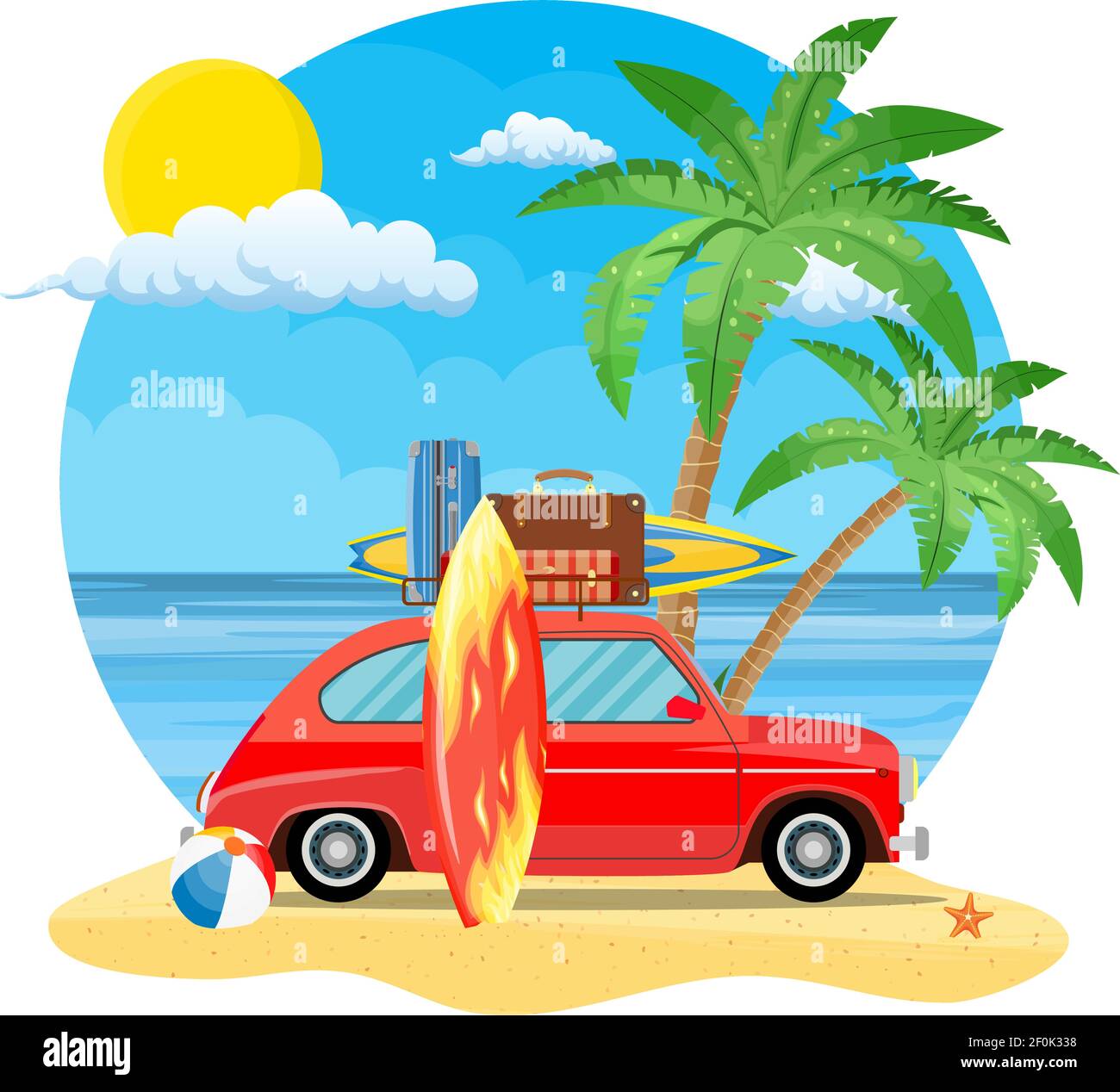 travel car with surfboard and suitcases Stock Vector Image & Art Alamy