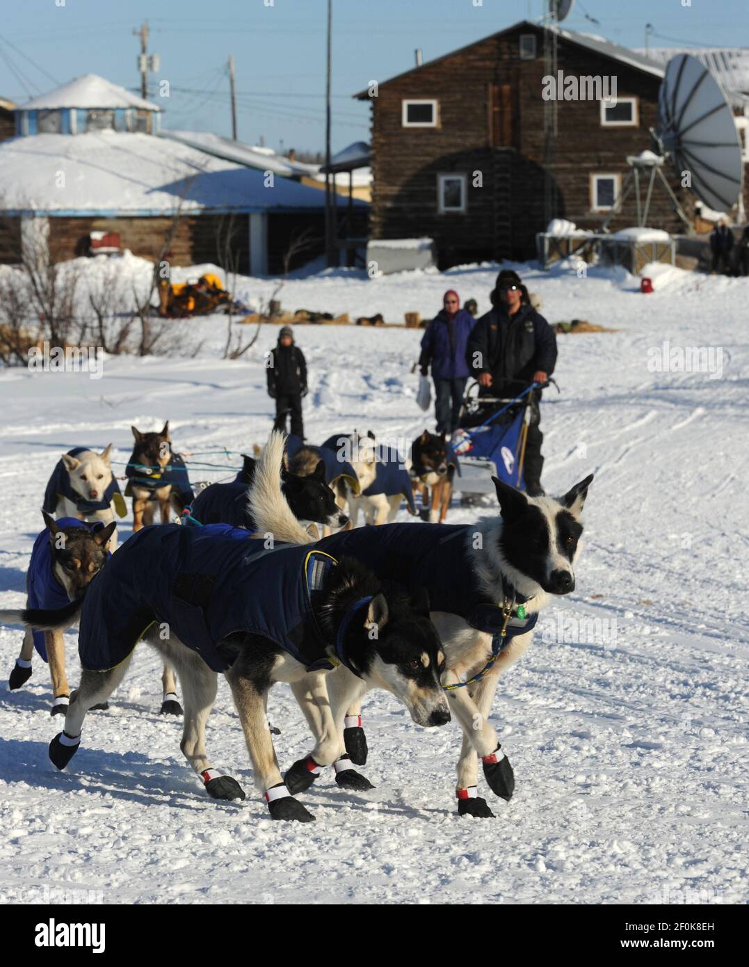 Hugh Neff leaves the Kaltag checkpoint on the way to Unalakleet, Alaska